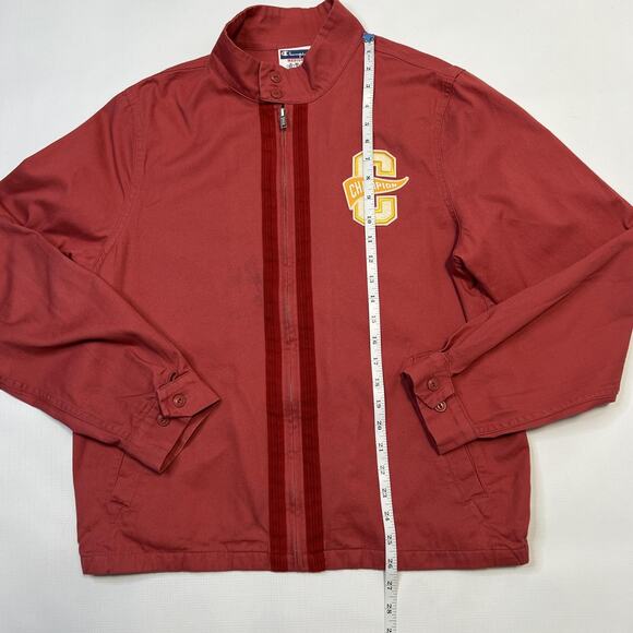Champion Jacket Mens Medium Red Retro Varsity Style Full Zip Embroidered C Patch - Picture 4 of 8